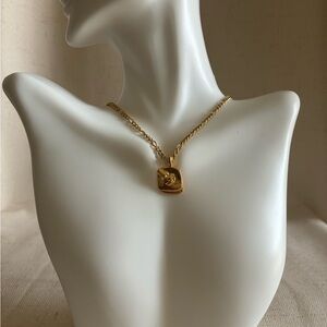Abstract Face Pendant Necklace 18K Gold Plated Stainless Steel 17”